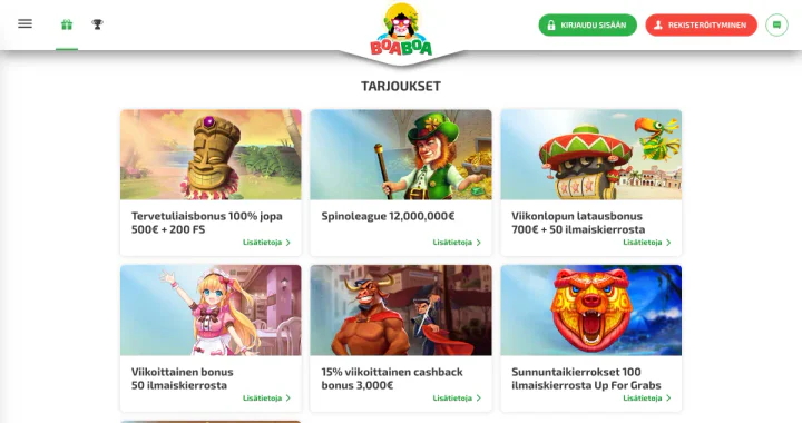 Bonusbereich auf der Website von boaboa.com