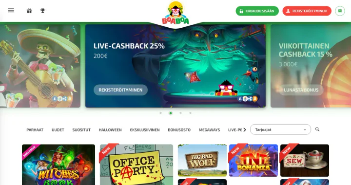 Casino-Lobby von boaboa.com: Slots auf der Startseite