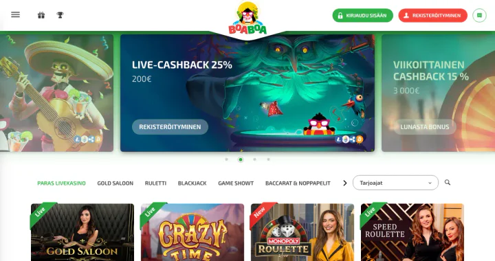 Live-Casino-Bereich von boaboa.com